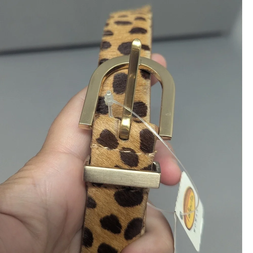 NWT Talbots Woman Animal Print Calf Hair Leather Belt Size 3X Gold Buckle